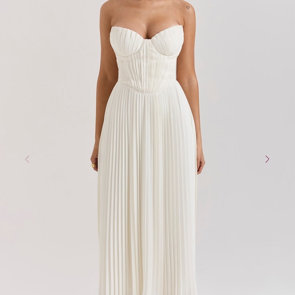House Of CB Amorata Ivory Pleated Maxi Dress